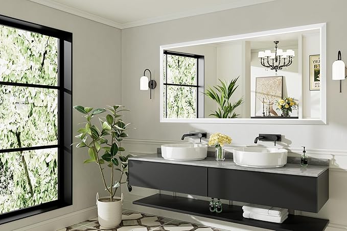 72x36 Inch White Bathroom Mirror for Wall, Thick Metal Framed Rectangle Mirrors for Over Sink, Bedroom, Living Room, Entryway, Anti-Rust, HD Tempered Glass