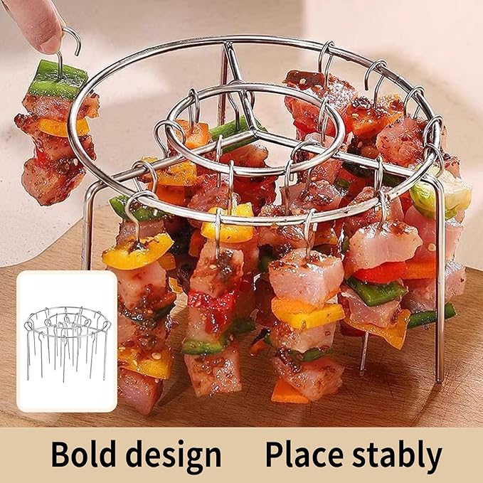2025 New Air Fryer Grill Skewer Rack, Stainless Steel BBQ Kabob Set, 30 Vertical Meat Skewers with Round Hanging (1)