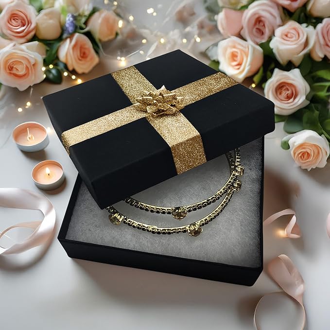 TheDisplayGuys - 100-Pack #33 Cotton Filled Cardboard Paper Jewelry Boxes Gift Case - Matte Black (3.5" x 3.5" x 1.0") - for Shipping or Storage