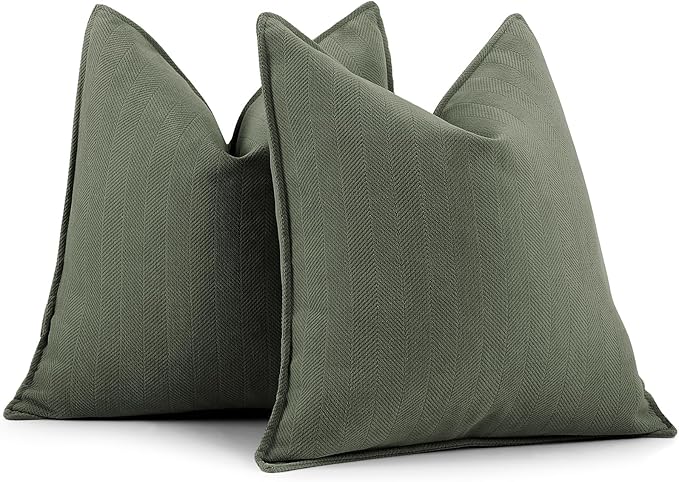 ZWJD Army Green Pillow Covers 20x20 Set of 2 Chenille Throw Pillow Covers with Elegant Design Soft and Luxurious Decorative Throw Pillows for Couch, Bed, and Home Decor