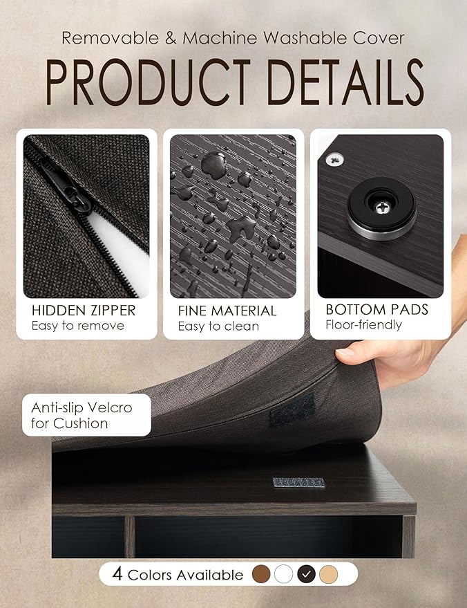 DINZI LVJ Shoe Storage Bench with Cushion, 13-Cubby Shoe Rack, Adjustable Shelves, Multifunctional Shoe Organizer Bench for Entryway, Mudroom, Hallway, Living Room, Bedroom and Garage, Espresso