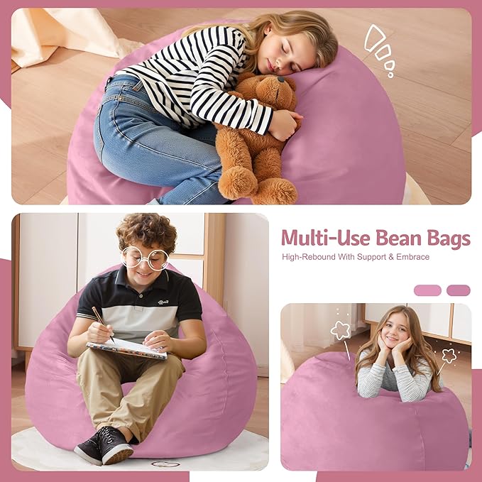 Homguava 2FT Bean Bag Chair: 2' Bean Bags with Memory Foam Filled,Comfy Beanbag Chairs Round Bean Bag Sofa with Dutch Velvet Cover-Dusty Pink