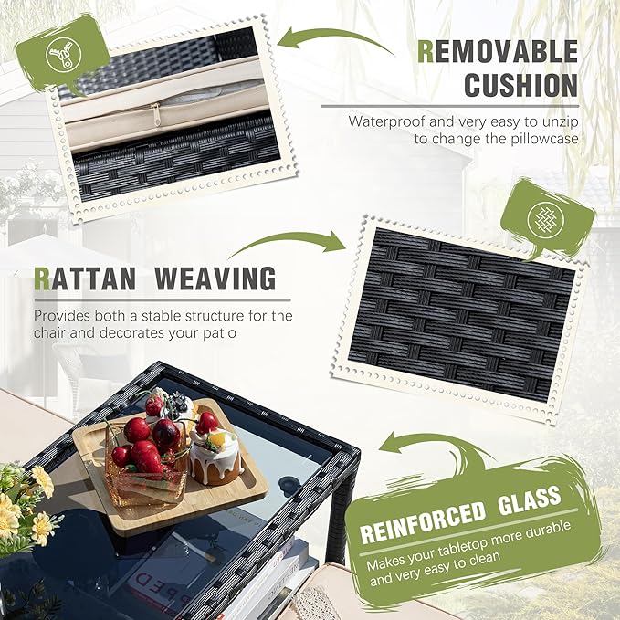 Greesum Patio Loveseat Outdoor Wicker Furniture Conversation Set with Soft Cushions & Built-in Coffee Table for Lawn Garden Backyard, Beige