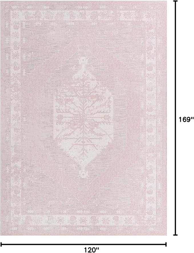 Unique Loom Outdoor Traditional Collection Area Rug - Valeria (10' x 14' 1" Rectangle, Pink/ Ivory)