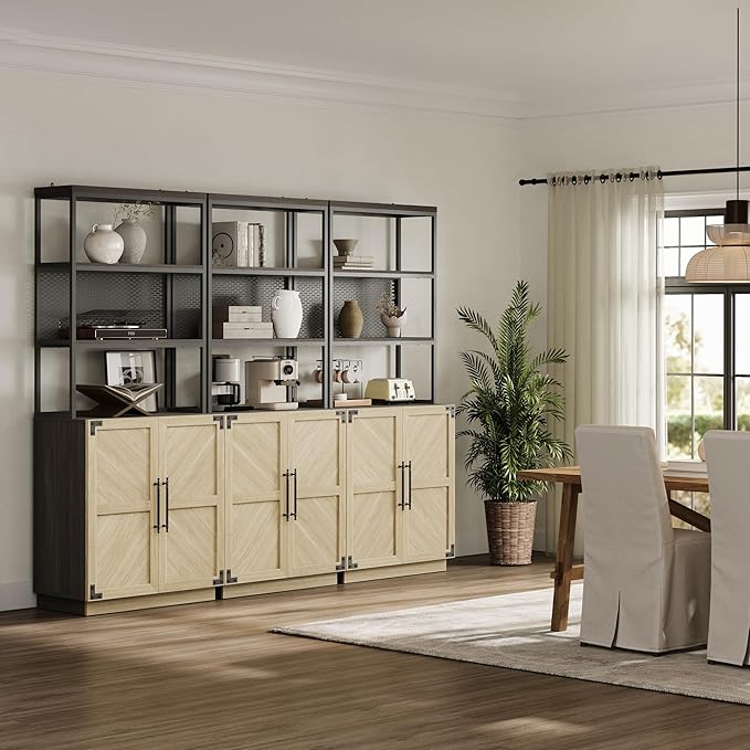 SICOTAS Tall Bookshelf with Storage Cabinet - Modern Book Shelf with Doors and Shelves, 5 Tier Bookcase with Metal Frame Industrial Large Book Case for Home Office, Living Room, 75 Inch, Sand Beige