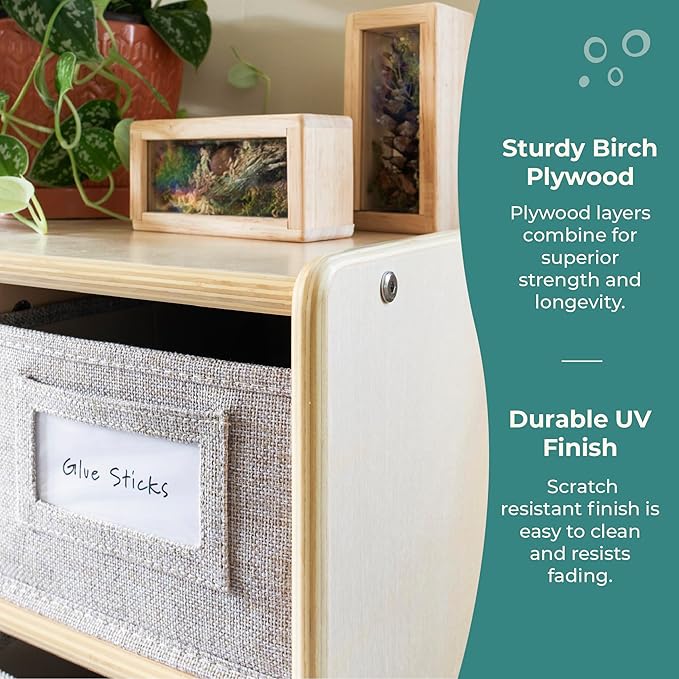 Guidecraft EdQ Cubby Toy Storage Organizer w/ 8 Fabric Bins 30"- Natural: Kids' Wood Bookshelf & Toy Organizer for Kids Playroom | Teacher School Supply Furniture for Classrooms and Home Organization