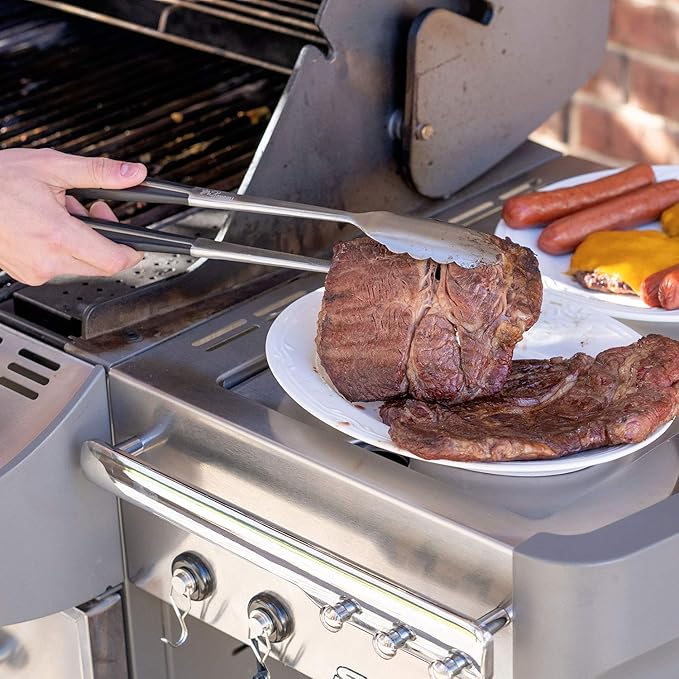 Grilling Accessories by Magnum Grill - 3 Piece BBQ Tools Set with 18" Grill Tongs for Cooking, BBQ Grill Mat and Extra Strong Magnetic Hook for Hanging on Barbeque - Heavy Duty Metal Tongs Grill Set