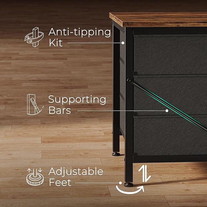 Huuger 9 Drawer Dresser, 47 Inch Dresser TV Stand for 50, 55 Inch TV, Entertainment Center with Drawers, for Bedroom, Closet, Rustic Brown