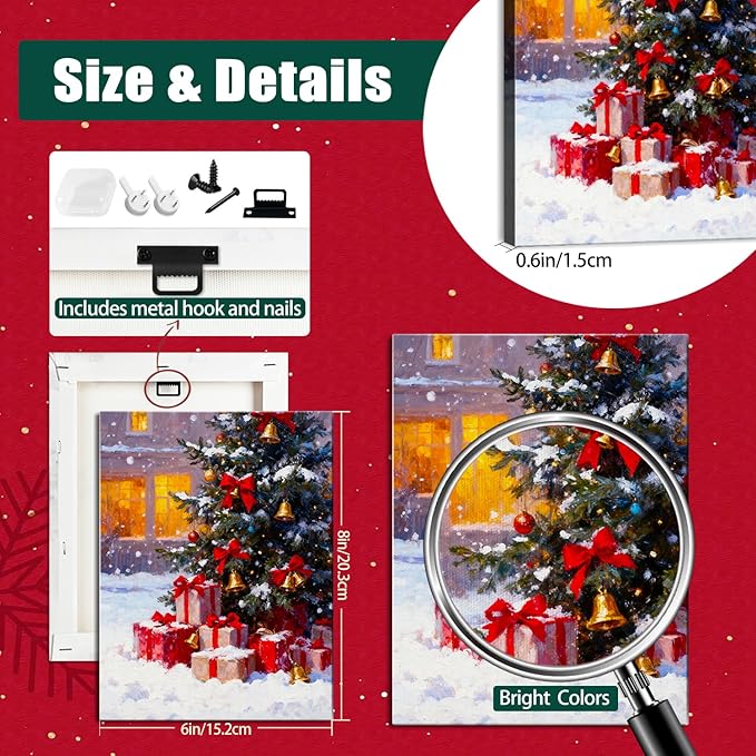 Vintage Christmas Tree and Gifts Box Canvas Wall Art - Festive Framed Print for Home Office Decor, Rustic Christmas Wall Art Picture, Ideal Christmas Gifts & Holiday Decorations