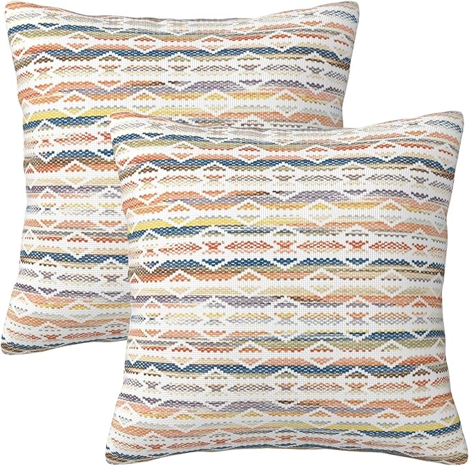 Colorful Boho Geometric Abstract Striped Throw Pillow Covers 18x18 Inch Set of 2 Modern Bohemia Decor Pillows Cover Farmhouse Cushion Case of Sofa Living Room Bedroom