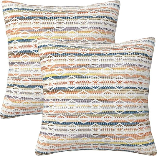Colorful Boho Geometric Abstract Striped Throw Pillow Covers 18x18 Inch Set of 2 Modern Bohemia Decor Pillows Cover Farmhouse Cushion Case of Sofa Living Room Bedroom