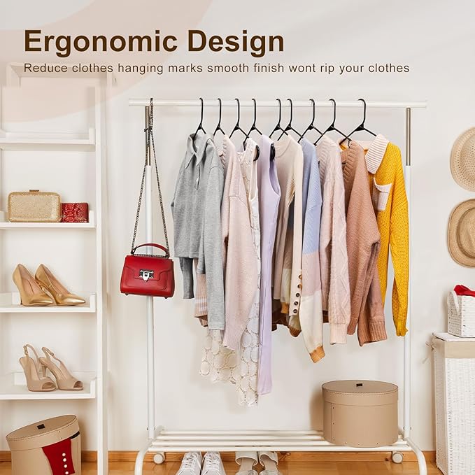 HOUSE DAY Plastic Hangers 50 Pack - Black Clothes Hangers with Non-Slip Shoulder Grooves, Durable and Sturdy Coat Hanger, Space Saving Slim Design Perfect for Closet Organizers and Storage