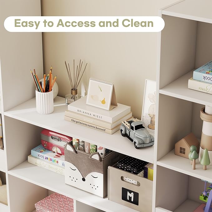 4 Tier Kids Bookshelf and Toys Storage Organizer - Bookcase for Kids Room,9 Cube Toys Bookshelf with 2 Drawers,Book Shelf for Living Room Nursery for Children, Toddlers, Gifts,White