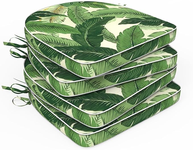 Set of 4 Outdoor Chair Cushions 19"x19"x2",Water Repellent Patio Seat Cushion with Ties and Removable Covers,Dining Chair Cushions for Indoor Kitchen and Patio Furniture,Swaying Palms Green