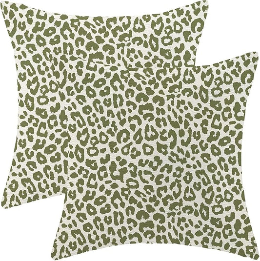 Leopard Print Pillow Covers 18x18 Pack of 2 Sage Green Animal Pattern Cheetah Decorative Throw Pillow Covers Outdoor Decor Boho Abstract Modern Pillowcase Farmhouse Cushion Case for Couch Sofa