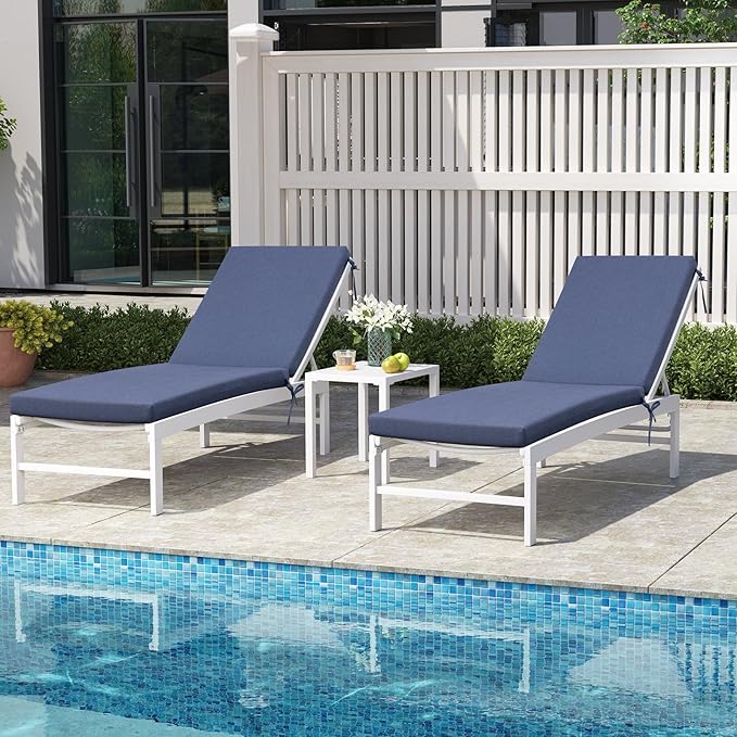 Crestlive Products Chaise Lounge Cushions Outdoor Set of 2, Lounge Chair Cushions for Patio Furniture, Waterproof Lounger Cushions for Pool, Deck, Lawn, 72''L x 21''W x 3''T, Sky Blue