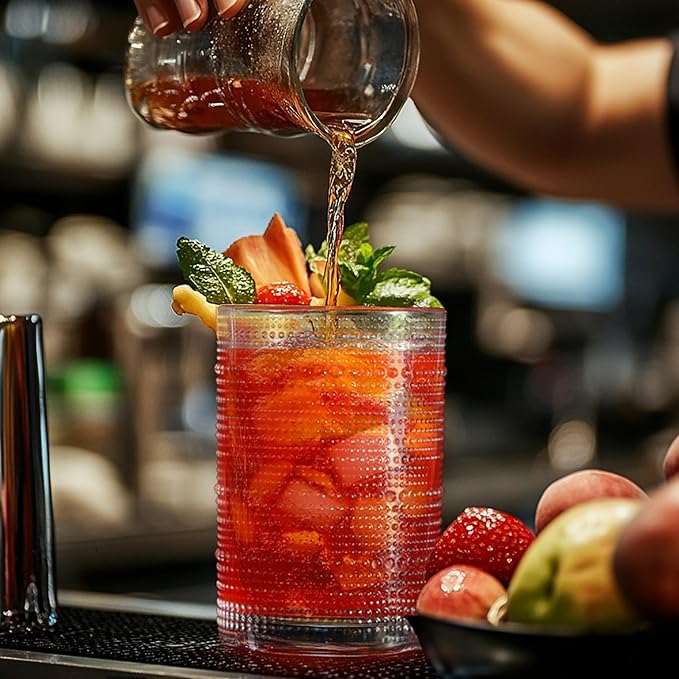 Hobnail Drinking Glasses, Vintage Glassware Set of 6, Vintage Drinking Glasses 14.54 oz, Bubble Glasses Drinking, Hobnail Glasses, Vintage Glass Cups, Jupiter Glasses for Juice, Soda, Beer, Whisky