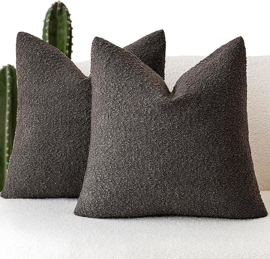 Foindtower Set of 2, Decorative Textured Boucle Throw Pillow Covers Accent Solid Pillow Cases Neutral Soft Cozy Couch Cushion Case for Chair Sofa Bedroom Living Room Home Decor 16 x 16 Inch Dark Brown