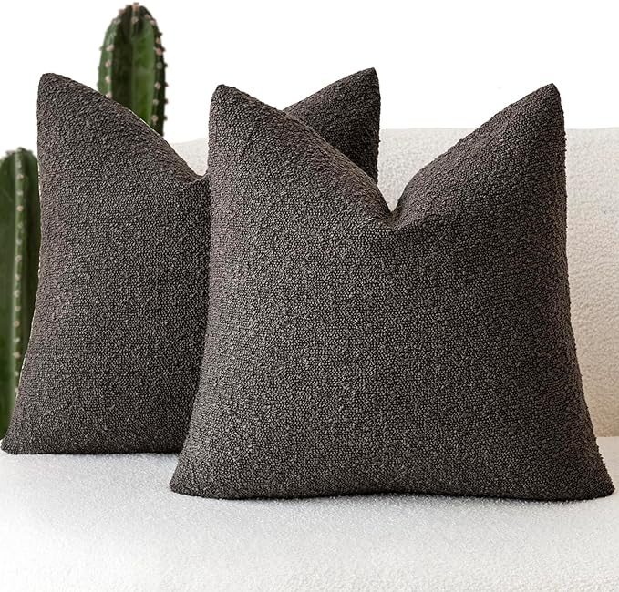 Foindtower Set of 2, Decorative Textured Boucle Throw Pillow Covers Accent Solid Pillow Cases Neutral Soft Cozy Couch Cushion Case for Chair Sofa Bedroom Living Room Home Decor 26 x 26 Inch Dark Brown