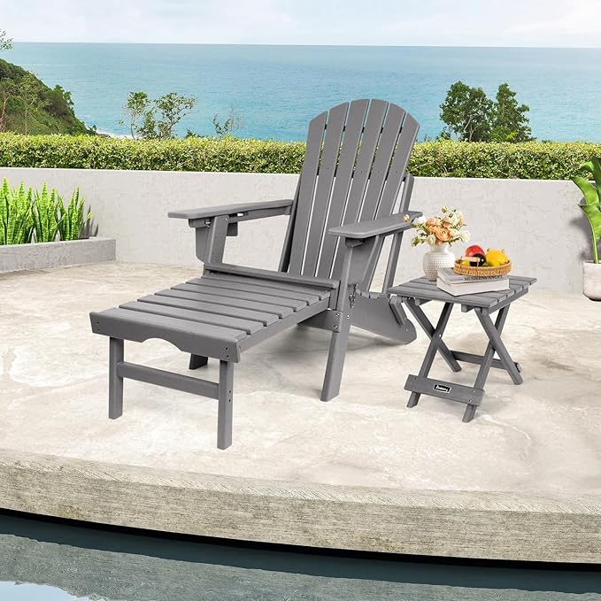 FUNBERRY Outdoor Folding Adirondack Side Table, Portable No Assembly Patio End Table HDPE All Weather