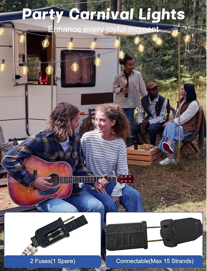 SUNSGNE Outdoor String Lights, 50FT Outdoor Globe Lights with 52 G40 Shatterproof LED Bulbs(2 Spare), String Lights for Outside Patio Porch Garden Backyard Balcony Deck Decor, E12 Sockets