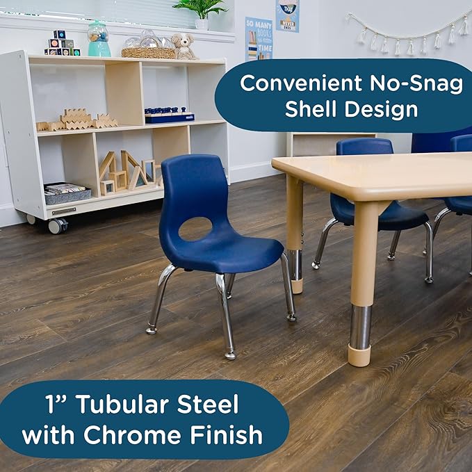 Children’s Factory MyPosture Plus 14" Chair, Navy with Chrome Legs, 2 Pack, Stackable Ergonomic Seating Solution for Classrooms and Homeschools