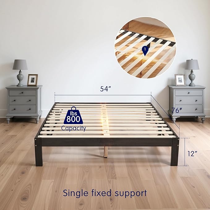 Hokway Wood Full Size Bed Frame- No Wobble,Noise-Free,Easy Assembly with Precise Holes,12 in Wood Slat Support,No Box Spring Needed,Dark Gray