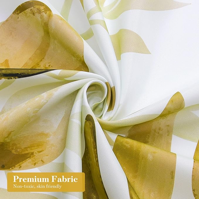 MitoVilla Yellow Fall Eucalyptus Shower Curtain, Plant Leaves Fabric Cloth Shower Curtains for Rustic Vintage Bathroom Decor, Modern Chic Botanical Shower Curtain, 72x72