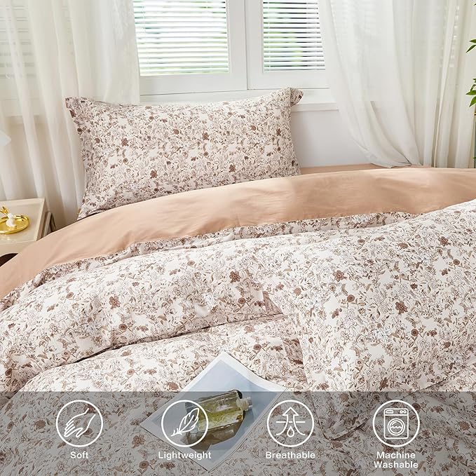 SAPHREAS King Size Boho Duvet Cover Set King Size 3pcs Chic Floral Botanical Bedding Comforter Cover Set 100% Cotton 1 Duvet Cover 104"x90" 2 Pillow Shams, Comforter Not Included