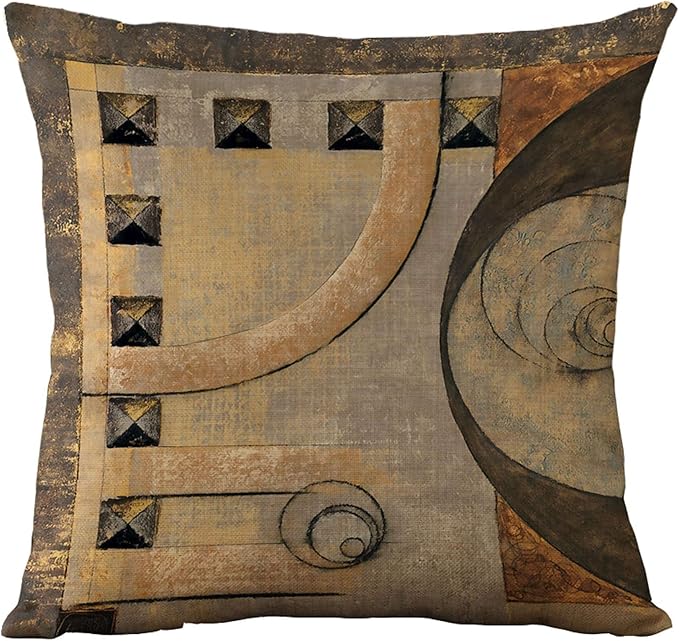WOMHOPE Set of 4 Vintage Geometric Decorative Throw Pillow Covers Pillow Cases Cushion Cases 18 x 18 Inch for Living Room,Couch and Bed (Brown)