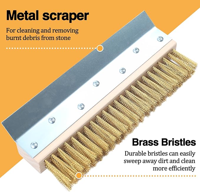 Stainless Steel Pizza Oven Brush, Grill Brush with 4 Sections Detachable Long Rod Design and Scraper, Brass Bristles Pizza Brush for Restaurants, Commercial Cleaning, Kitchens, BBQ Shelf