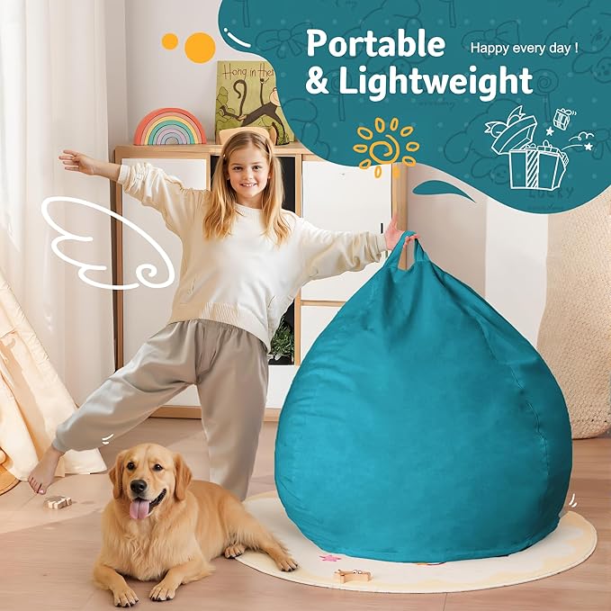 Homguava 2FT Bean Bag Chair: 2' Bean Bags with Memory Foam Filled,Comfy Beanbag Chairs Round Bean Bag Sofa with Dutch Velvet Cover-Sea Blue