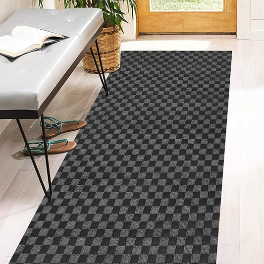 3' x 6' Runner Rugs with Rubber Backing, Indoor Outdoor Utility Carpet Runner Rugs, Checkered Gray, Can Be Used as Aisle for The RV and Boat, Laundry Room and Balcony