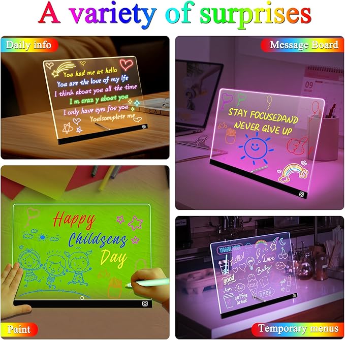 16“ LED Drawing Message Note Board 7 Colors Light Acrylic Dry Erase Lumiboard with Colors 2 Modes as Night Light for Kids Room/Store/Office Ideal Gift for Festival Decoration 7 Markers