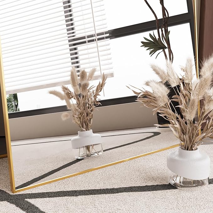 FANYUSHOW Full Length Mirror with Stand 70"x31",Floor Standing Aluminum Frame for Living Room,Tempered Glass Floor Mirror,Simple Home Decor,Wall Decor for Bedroom & Bathroom,Full Body Mirror,Gold