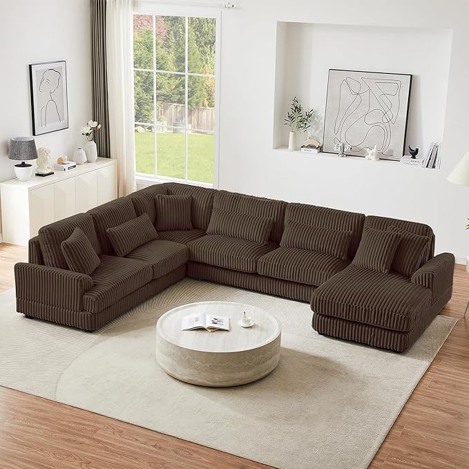 129" Sectional Sofa U Shaped Sofa Modern Couch Upholstered Couches with Chaise Lounge for Living Room, Brown