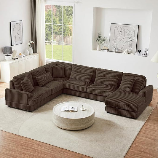 129" Sectional Sofa U Shaped Sofa Modern Couch Upholstered Couches with Chaise Lounge for Living Room, Brown