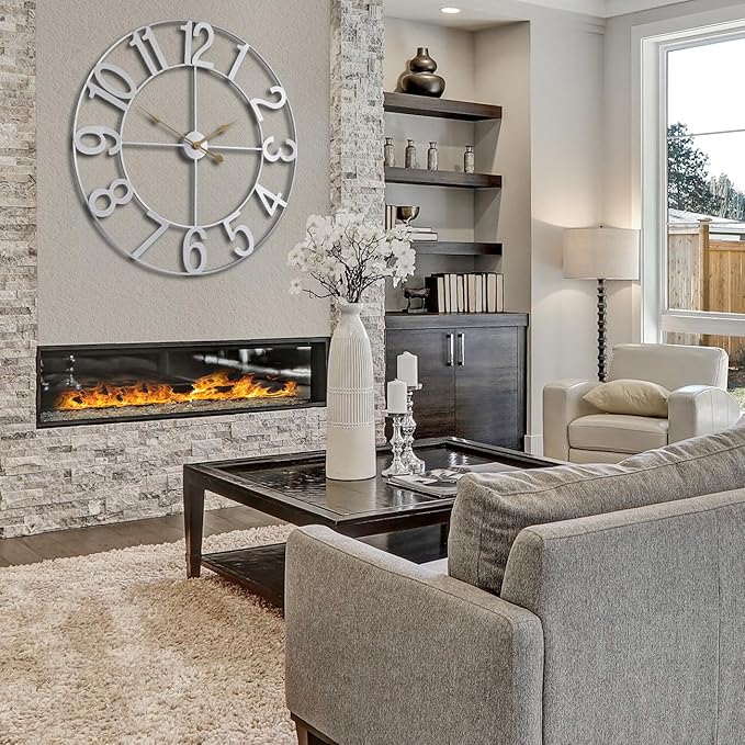 Sorbus 32-Inch Large Wall Clock – Decorative Silver Metal Clock with Gold Hands – Silent, Battery Operated, Modern Wall Decor for Living Room, Kitchen, or Office, Great Gift for Housewarming or Office