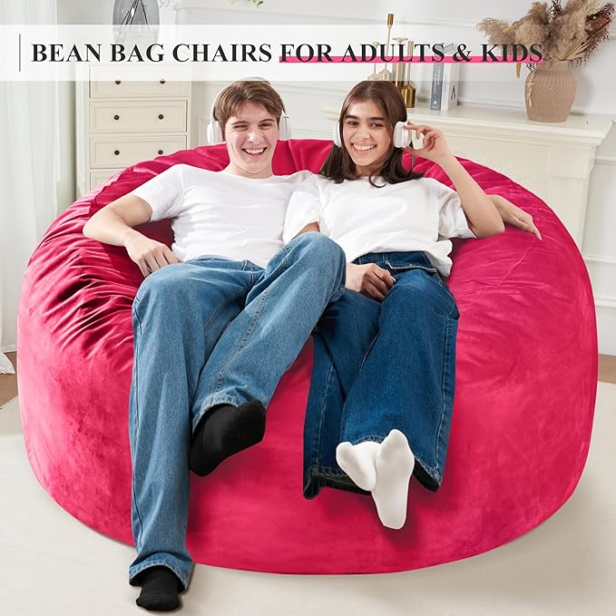 Homguava 5 FT Bean Bag Chair: 5' Bean Bags with Memory Foam Filled, Large Beanbag Chairs Soft Sofa with Dutch Velvet Cover-Pink