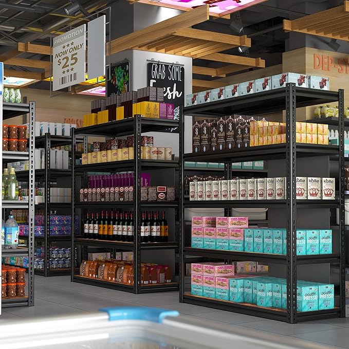 REIBII Garage Shelving 2500LBS Storage Shelves Adjustable Metal Shelving Heavy Duty Shelving 65.7" H Metal Shelves for Pantry Kitchen 15.35" D x 33.85" W x 65.74" H Black