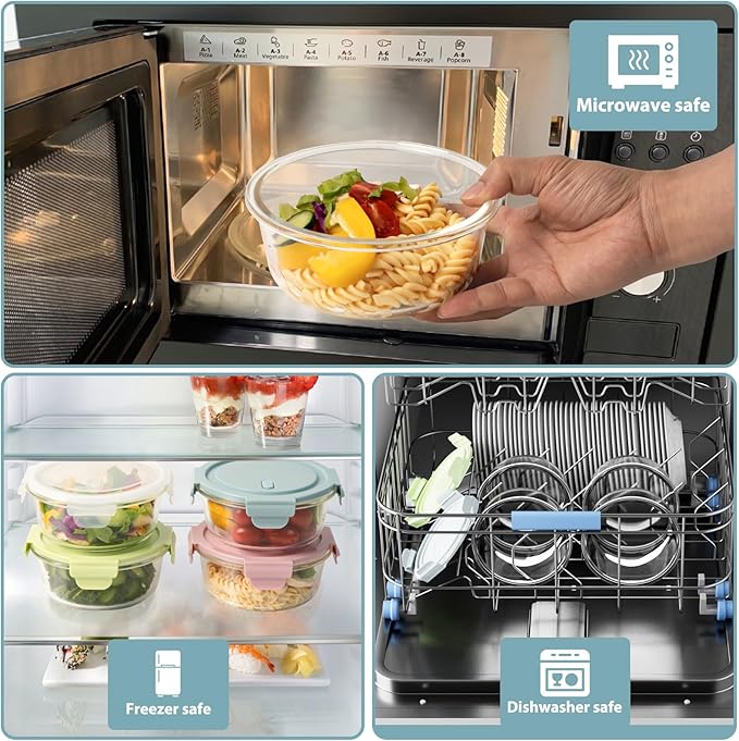 4 PCS Food Storage Containers with lids Set, Airtight 2.5 Cup Glass Meal Prep Containers, Heat-Resistant BPA-Free Glass Containers for Soup Leftover, Microwave, Dishwasher Freezer Safe 20 OZ