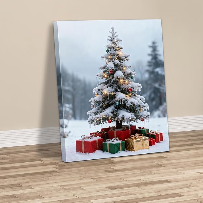 Framed Christmas Pictures Wall Decor,Vintage Pine Tree Prints,Winter Christmas Canvas Wall Art Decoration for Bedroom Bathroom Living Room Rustic Xmas Holiday Gifts (Christmas Tree 11, 16'' X 20'')