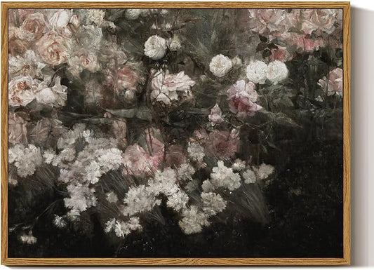 InSimSea Framed Canvas Wall Art Vintage Decor, Home Decor Garden in May Flower Wall Art Aesthetic Rustic Decoration for Bedroom Living Room Bathroom, 12"x16"