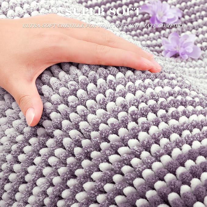 BSICPRO Bathroom Rugs and Mats Sets, 2 Piece Thick Absorbent Chenille Non Slip, Soft Shaggy Floor Mats, Machine Washable (Lavender Purple, 20" x 47" Plus 16" x 24")