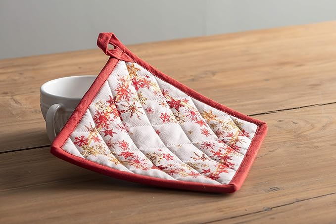 Maison d' Hermine 100% Cotton Oven Mitt & Pot Holder Set (7.5"x13" & 8"x8") Heat Resistant BBQ Cooking Gloves with Loop for Thanksgiving Christmas Decorations Handling Hot Pans (Crystal Star)