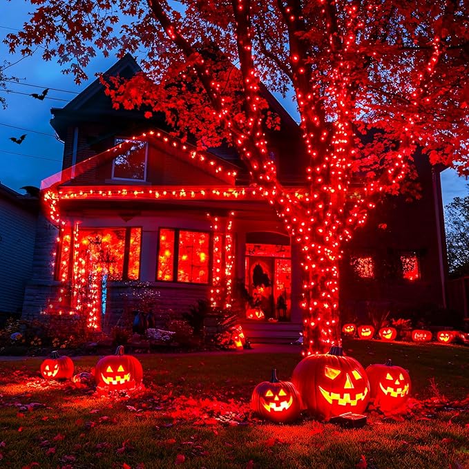 JMEXSUSS 400 LED Red Lights for Halloween, 132ft Halloween String Lights Plug in with Remote, Indoor Outdoor Red Light for Tree Porch Yard House Christmas Decorations