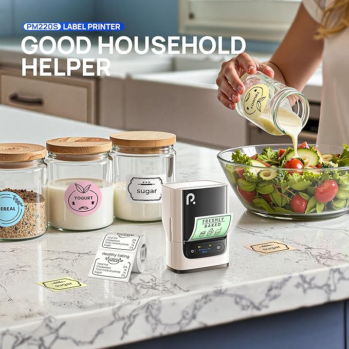 PM220S Label Maker Machine with Tape, 2 Inch Bluetooth Portable Thermal Label Printer for Small Business, Beige