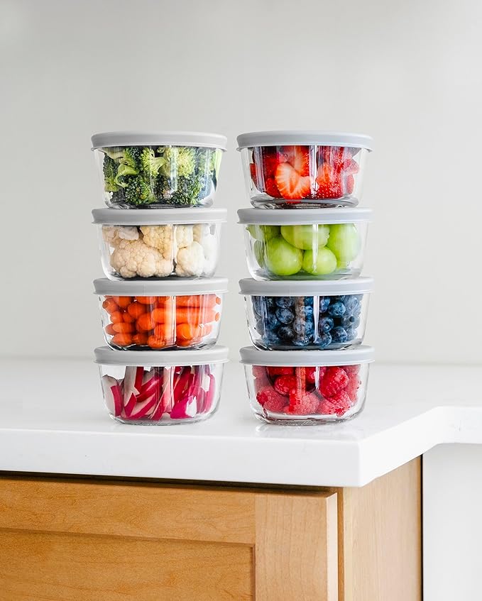 16-Piece Glass Food Storage Containers Set (8 Containers + 8 BPA-Free Lids) | 1-Cup, Leakproof | Microwave, Freezer, Oven & Dishwasher Safe | Ideal for Meal Prep & Pantry Organization