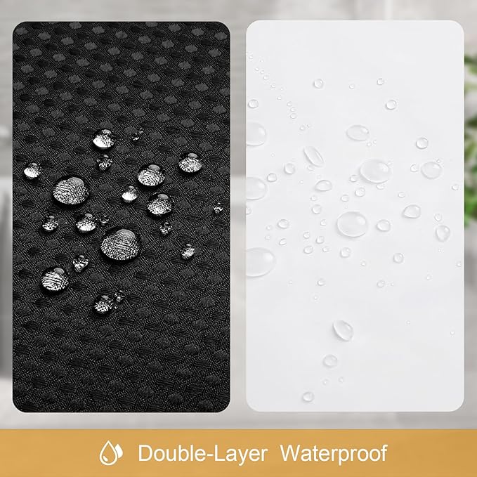 3 in 1 Shower Curtain Set, Black Waffle Shower Curtain and PEVA Liner Set with 12 Stainless Steel Shower Curtain Hooks, Waterproof Fabric Shower Curtains for Bathroom, 72 W x 72 H