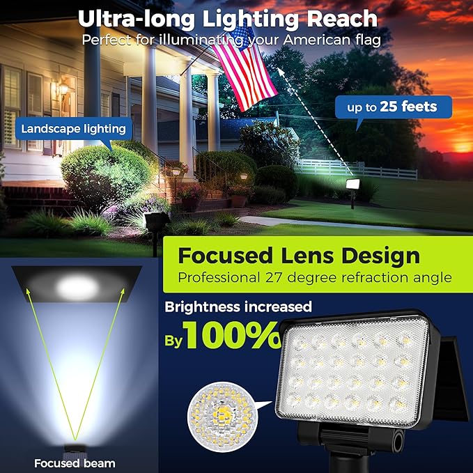 Solar Spot Lights Outdoor Waterproof for Flag, Tree, House, Garden, Yard, Landscape Spotlights for Accent Uplighting Halloween Christmas Decorations-8 Pack